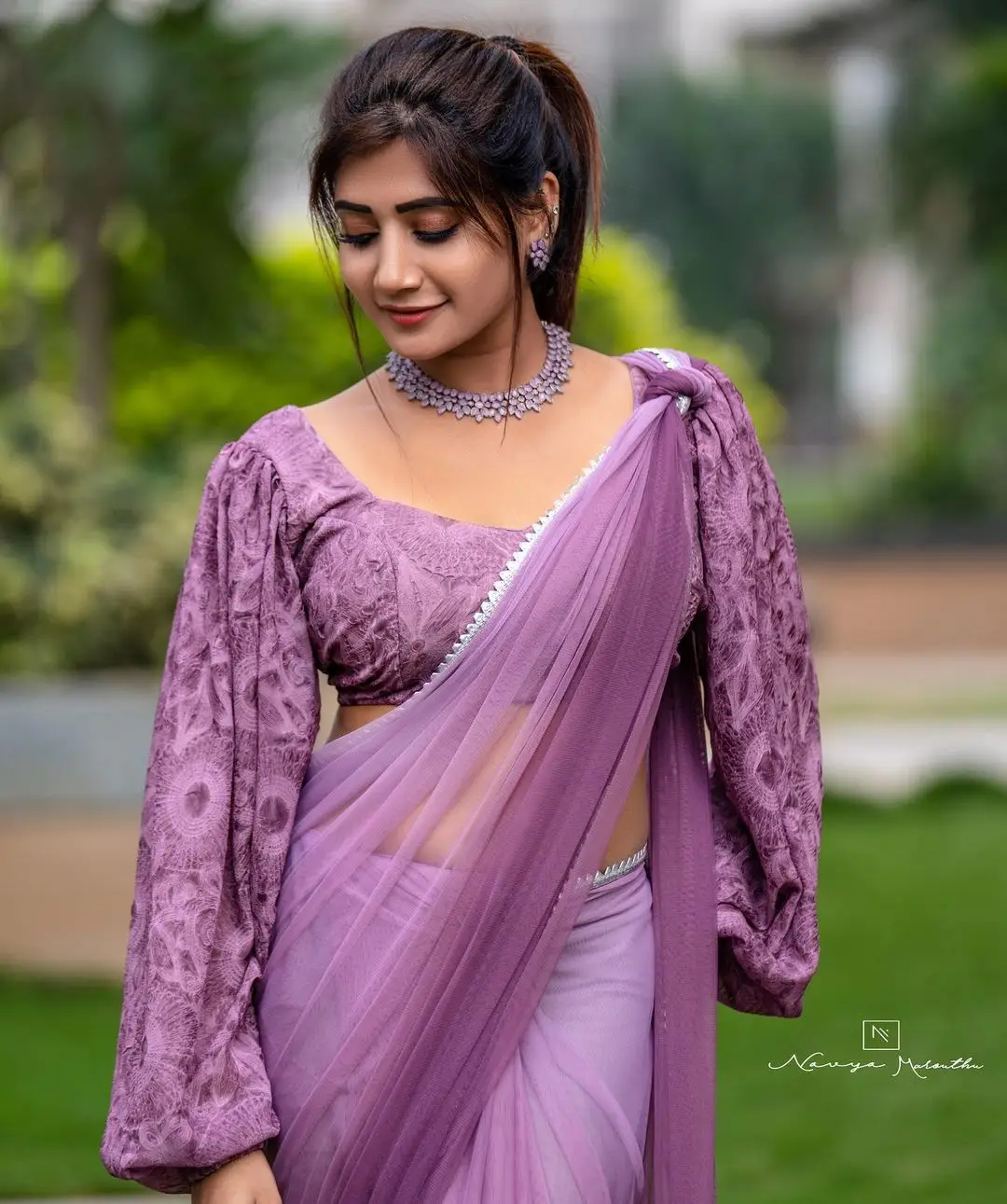 Vasanthi Krishnan Wearing Violet Saree Blouse